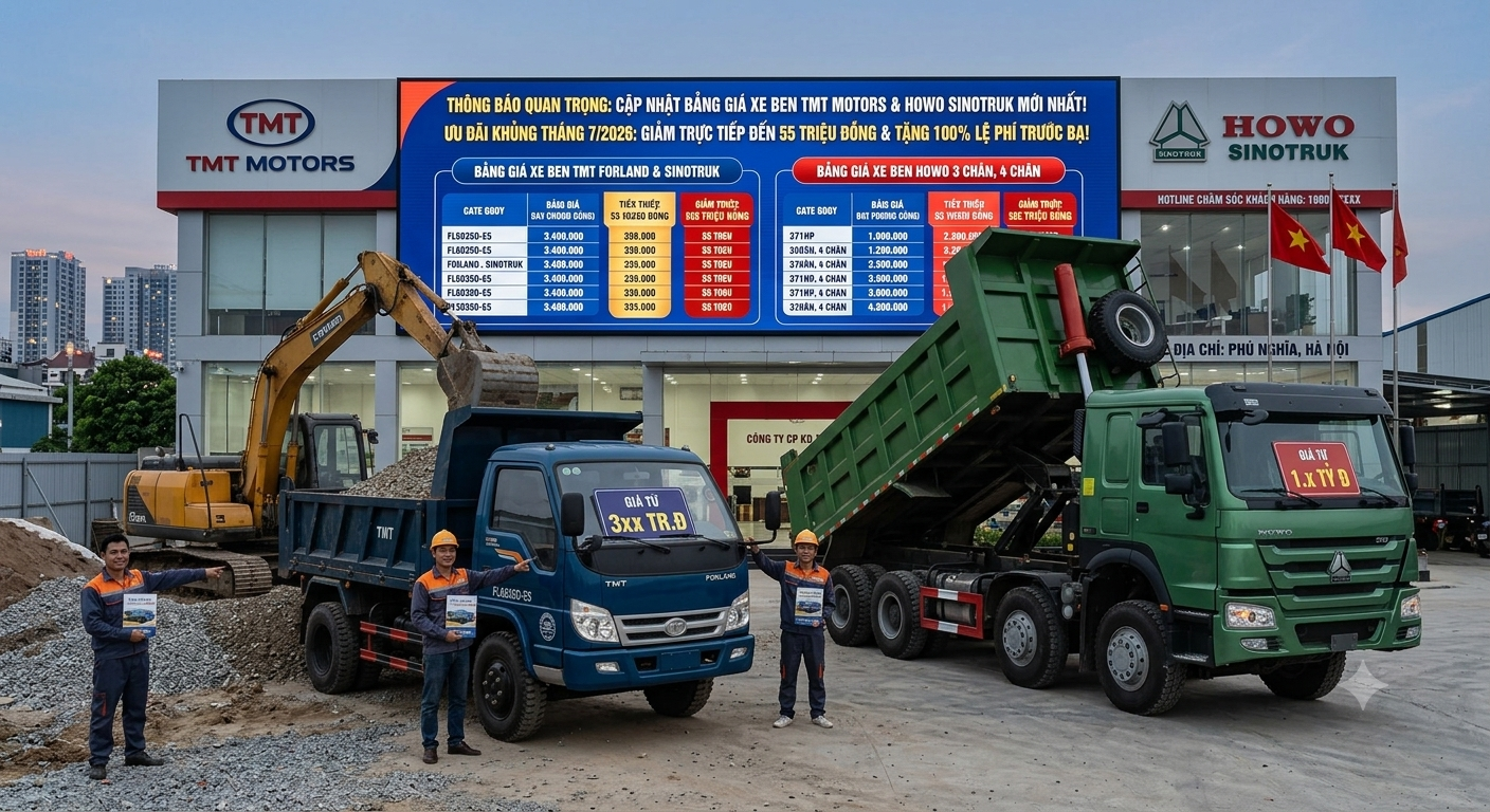 Bảng Giá Xe Ben TMT & Xe Ben HOWO SINOTRUK Mới Nhất: Ưu Đãi Khủng Đến 55 Triệu Đồng